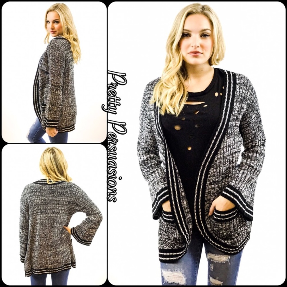 NWT Black & White Striped Bell Sleeve Cardigan - Picture 4 of 8